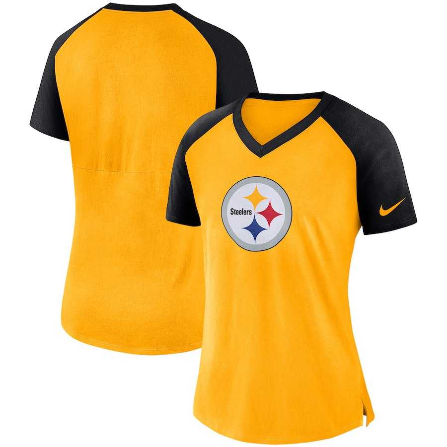 Women Pittsburgh Steelers Nike Top V Neck T-Shirt Gold Black,We sell and wholesale Women Pittsburgh Steelers Nike Top V Neck T-Shirt Gold Black on line form chian!